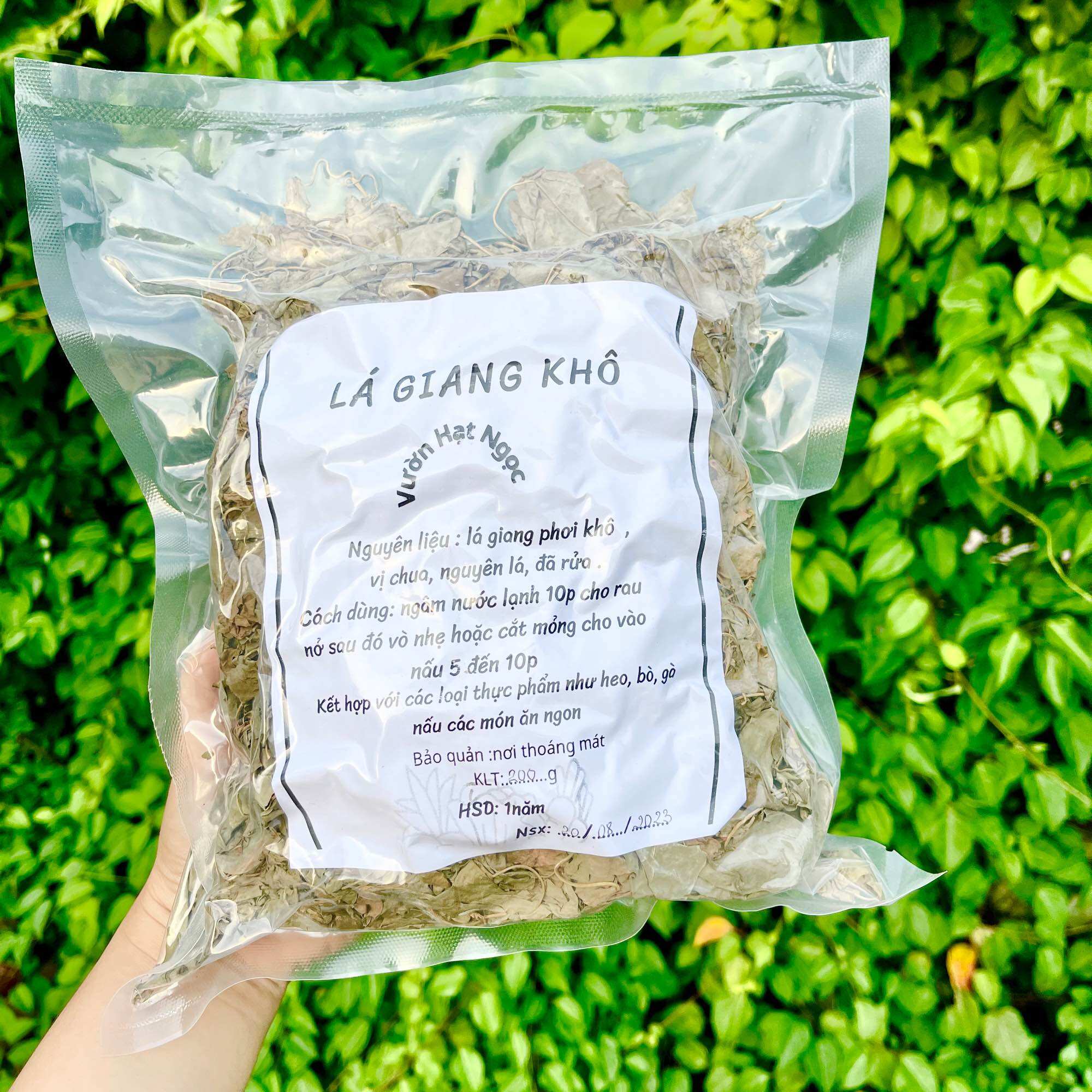 Lá Giang khô hút chân không, 500g, đã nhặt dây chỉ nguyên lá