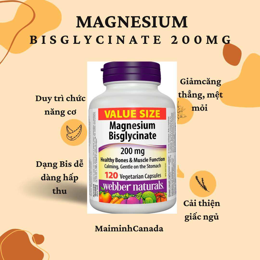 Viên uống Magnesium Bis•Glycinate 200mg Webber Naturals