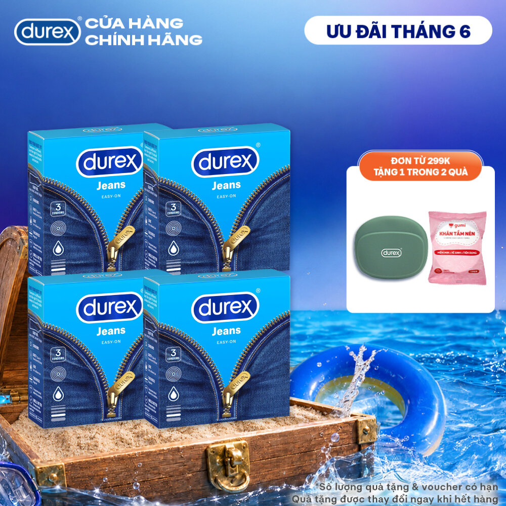 Bộ 4 hộp bao cao su Durex Jeans cơ bản (52.5mm, 3 bao/hộp)