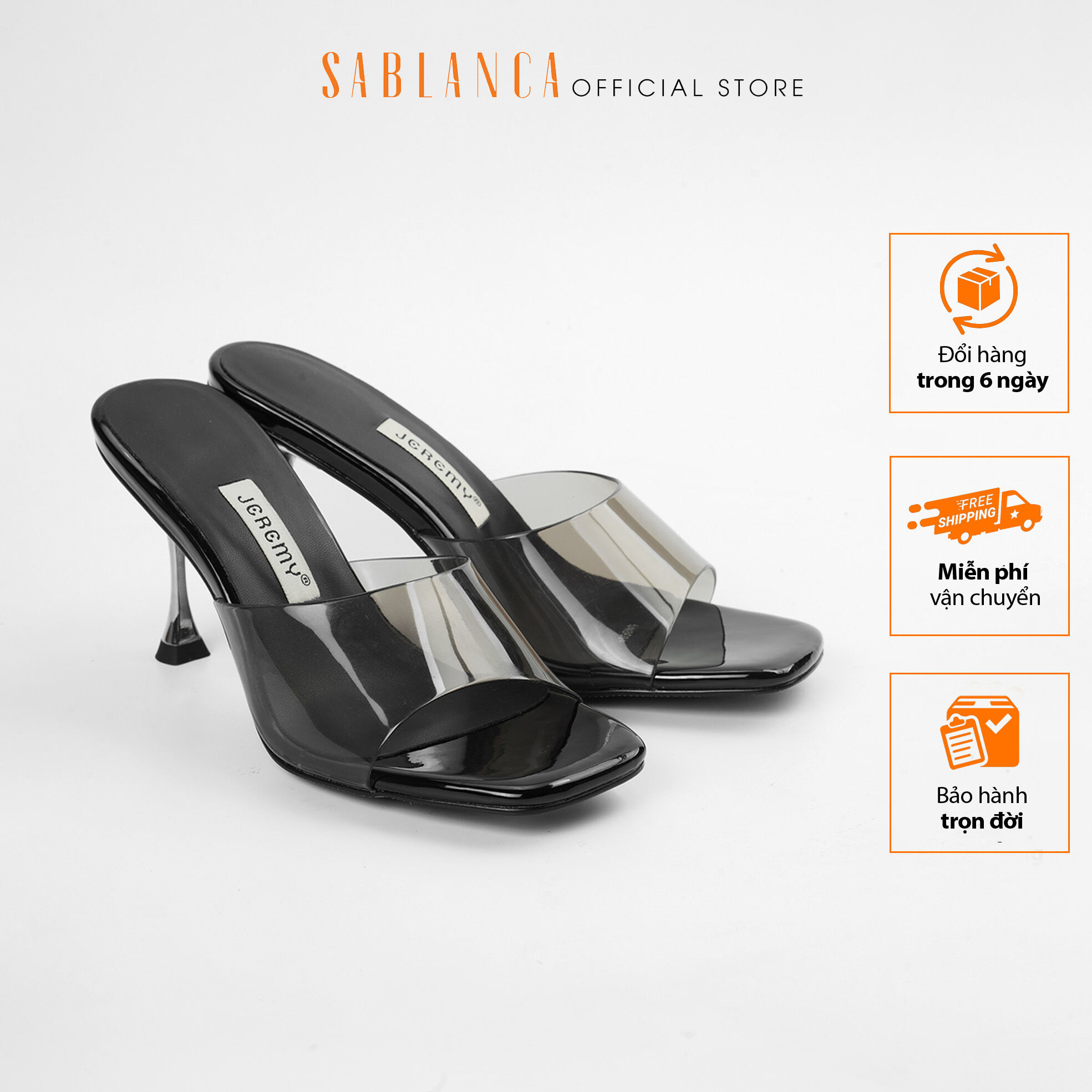 Guốc cao gót 7cm mũi vuông quai ngang trong suốt Valerie PVC Heels SABLANCA GN0004