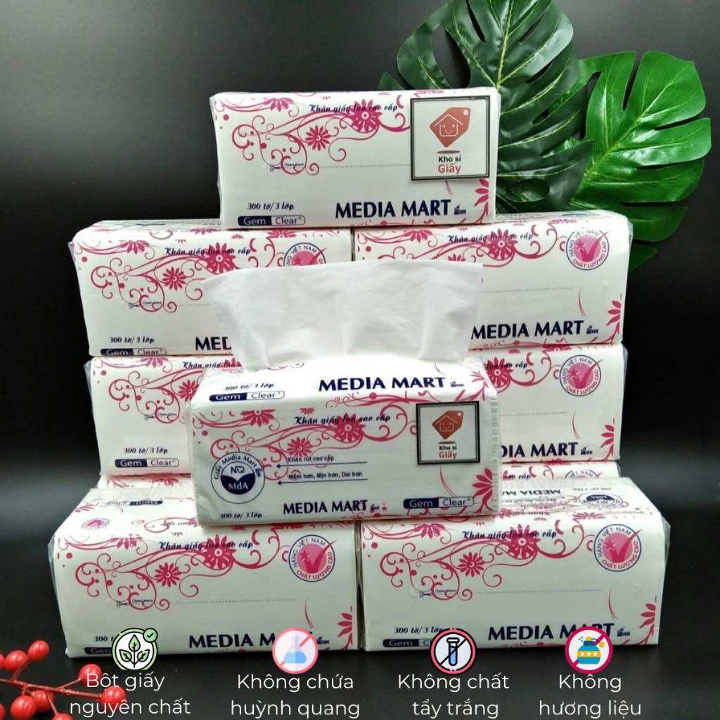 Combo 10 gói rút lụa cao cấp mediamart 300 tờ 3 lớp mềm mịn và dai