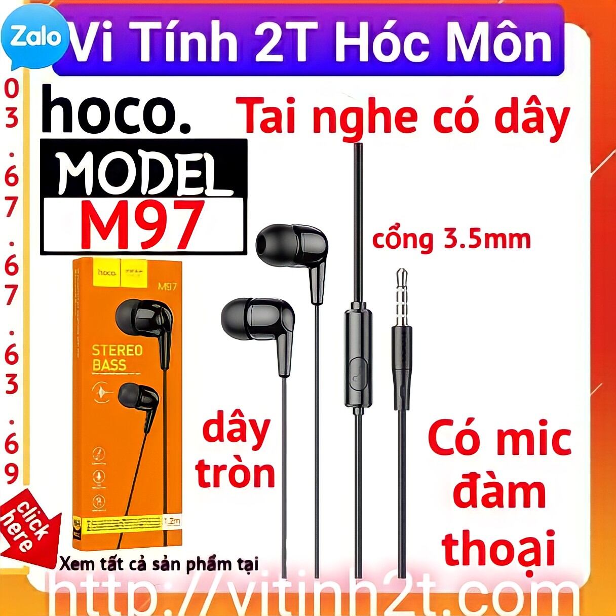 Tai nghe có dây hoco m97 có mic đàm thoại , jack cắm 3.5mm