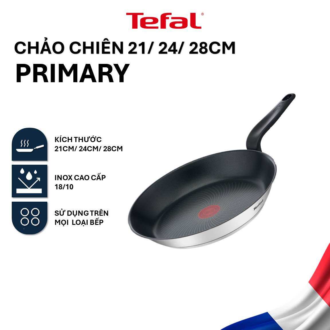Chảo chiên inox chống dính 20cm/ 24cm/ 28cm Tefal Primary