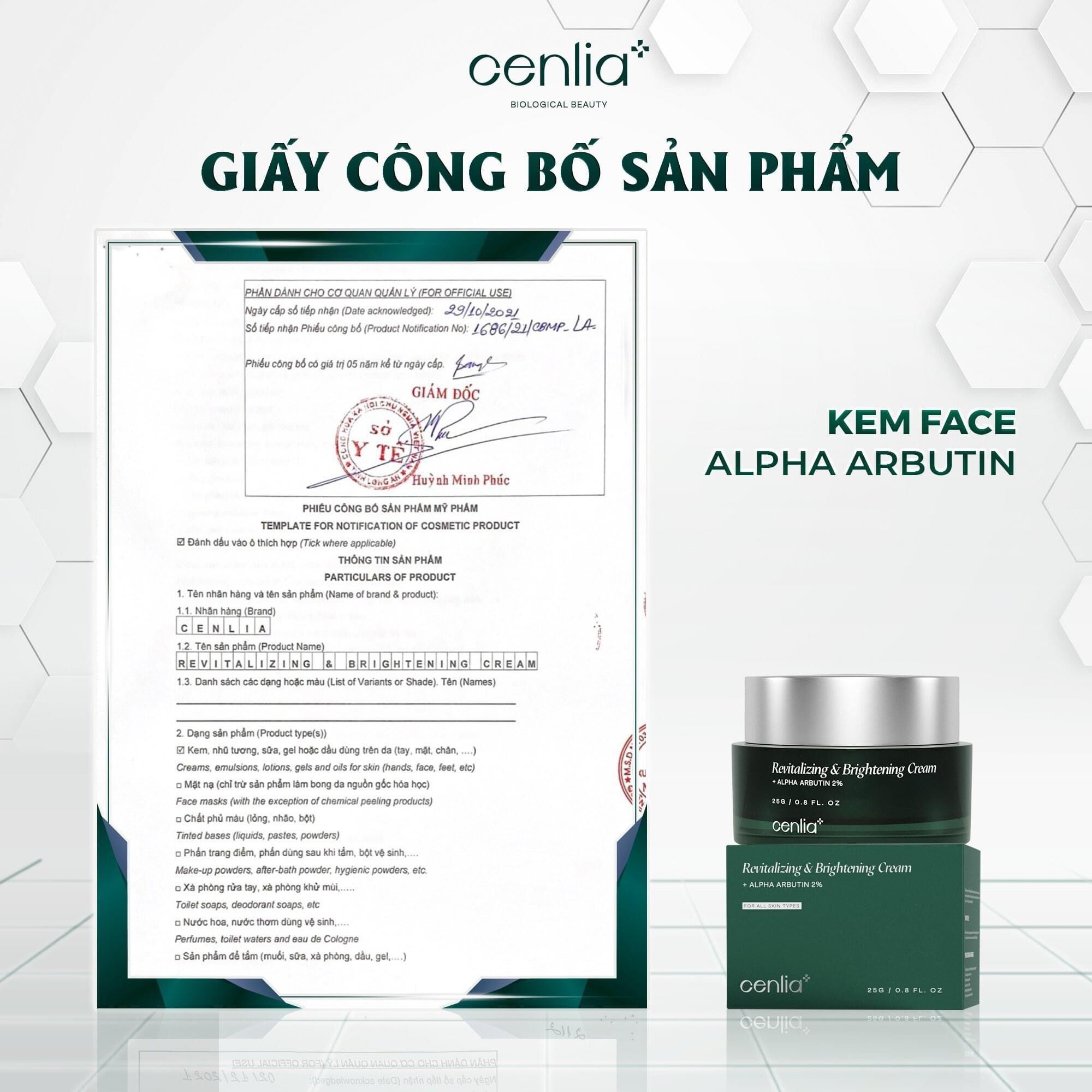 Kem Face Alpha Arbutin 2% CENLIA