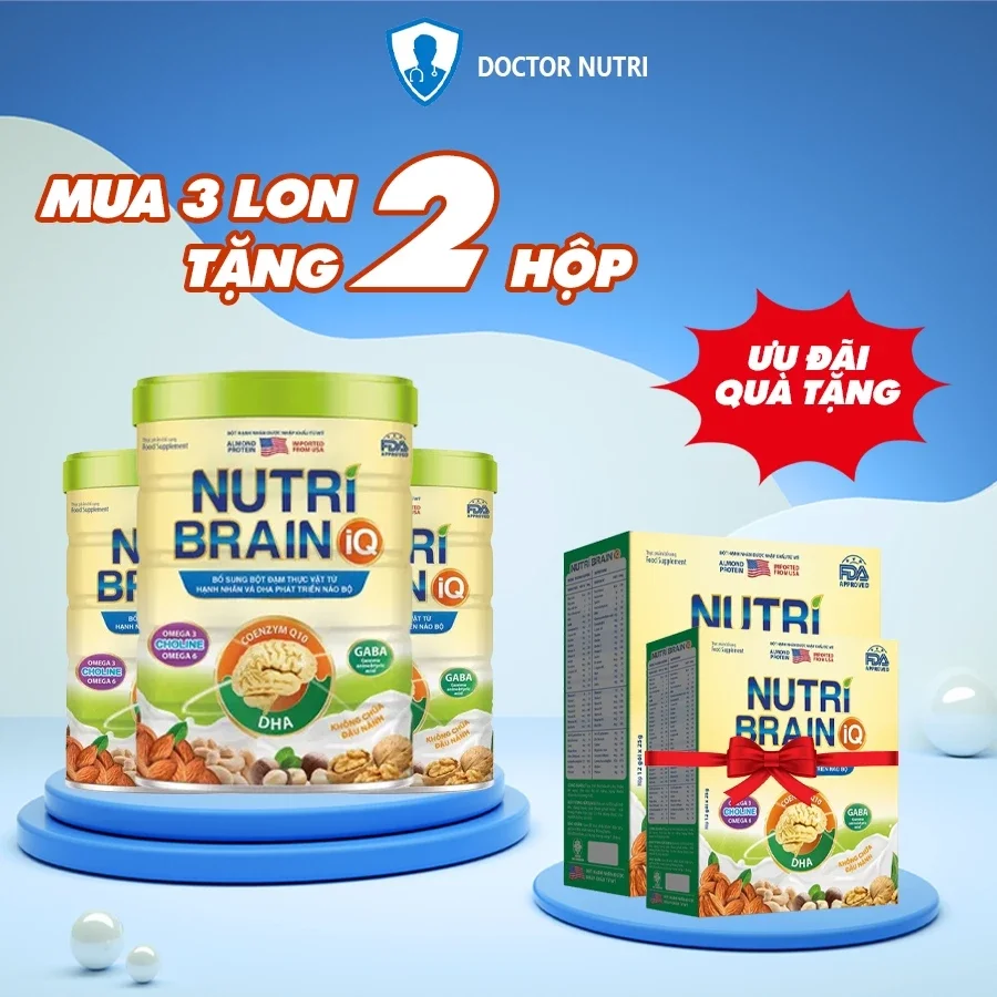 Sữa hạt Nutri Brain IQ {combo 3lon 800g tặng 2 hộp giấy 400g} cho trẻ tự kỹ tăng động giảm chú ý, chậm nói.