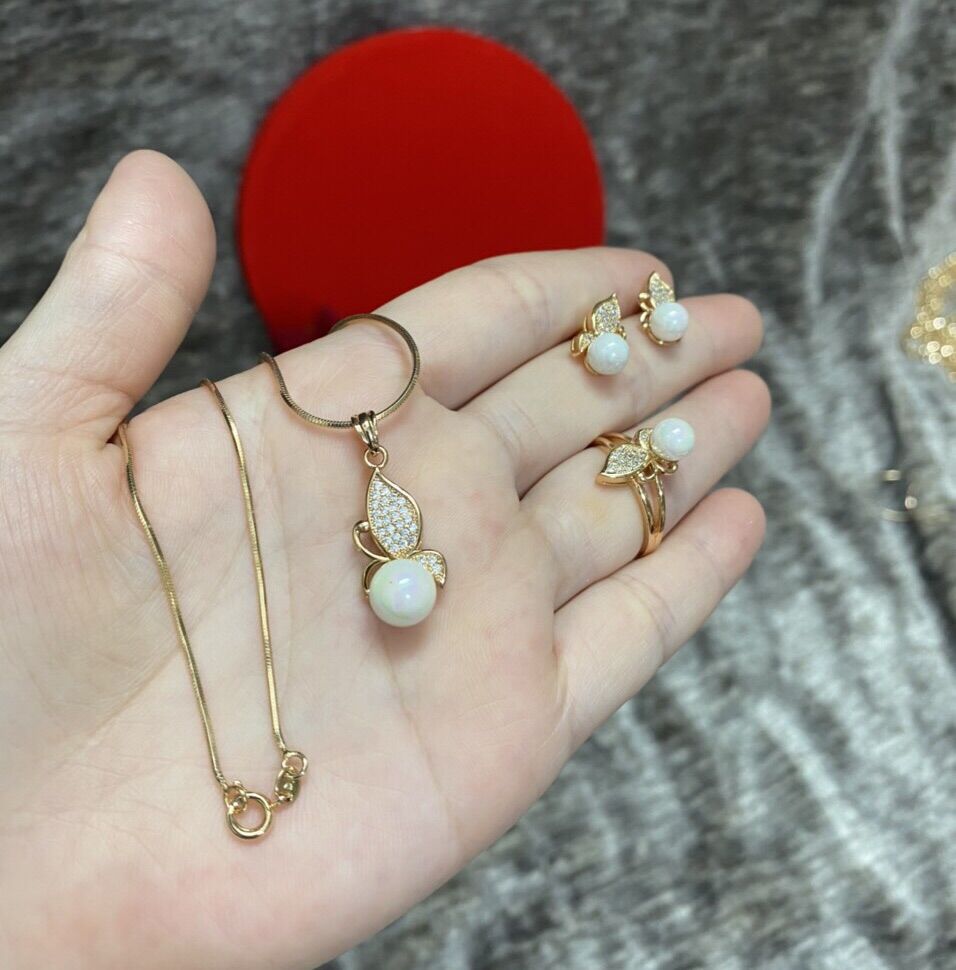 Set bộ trang sức đính ngọc trai 3 món mạ vàng 18k mạ bạch kim