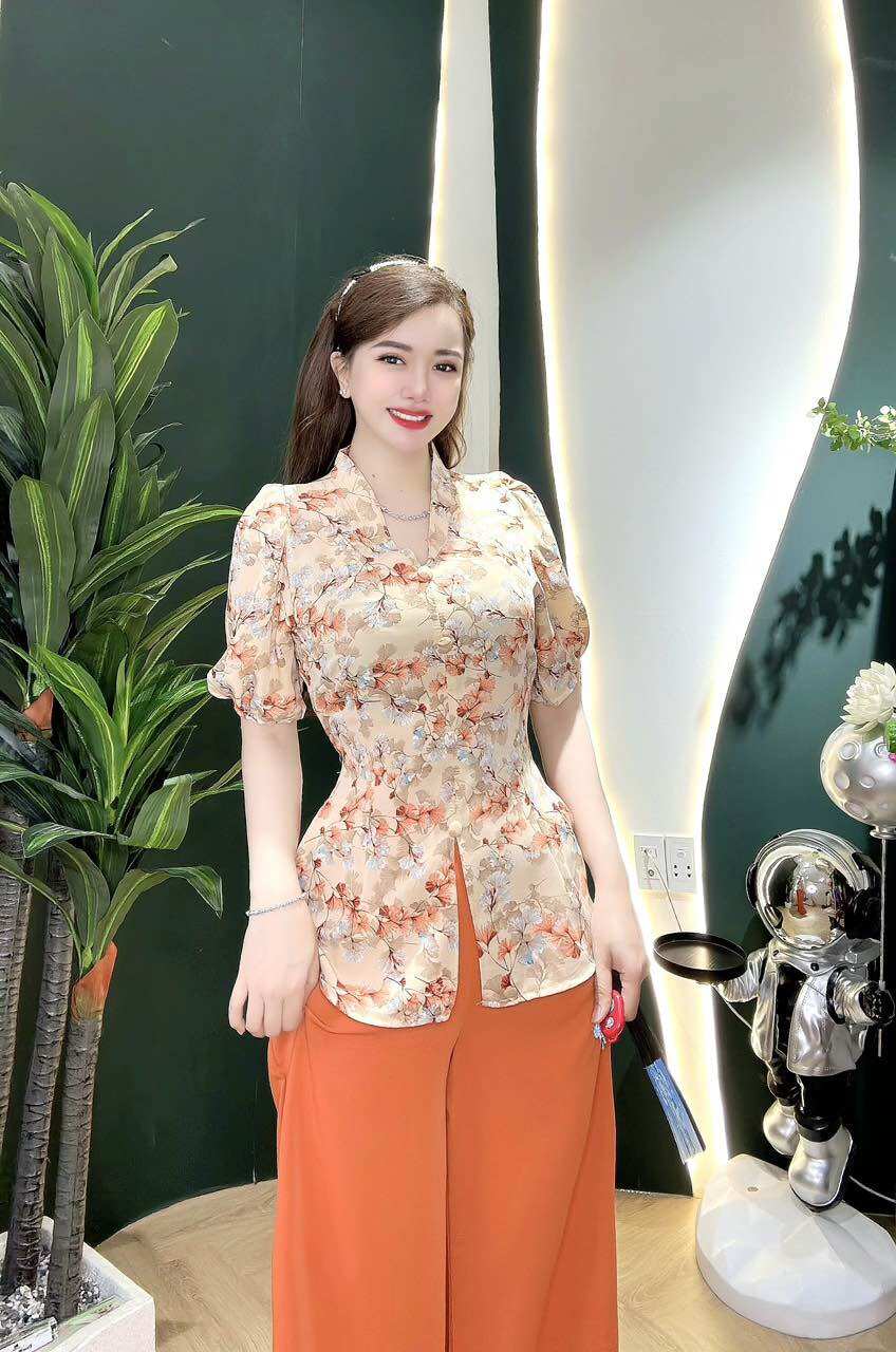 Bà ba đi chùa cổ tym nút bộc vải lụa mango cao cấp thanh lịch