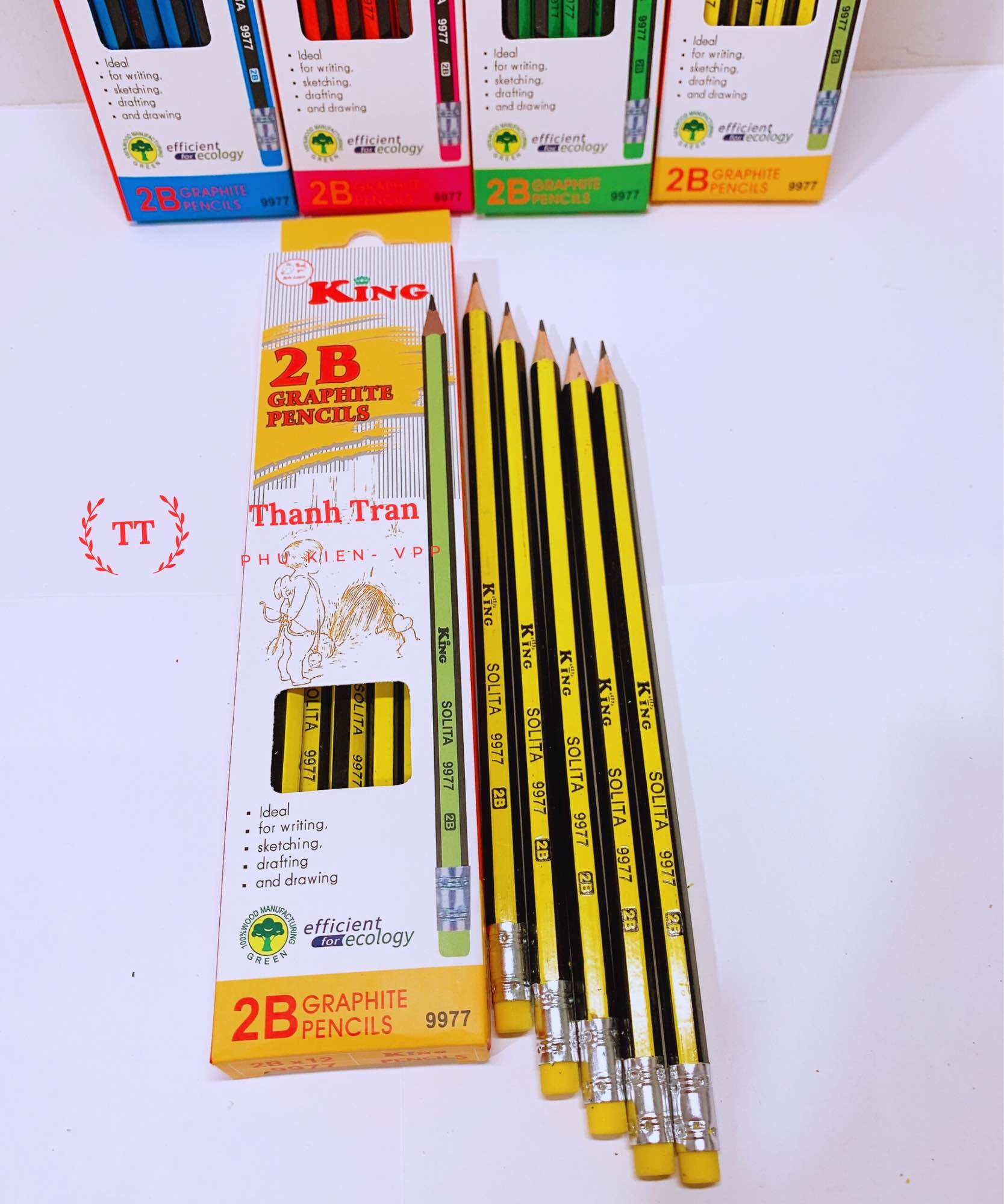 Hộp 12 cây bút chì gỗ 2B KING 9977 (giao màu ngẫu nhiên)