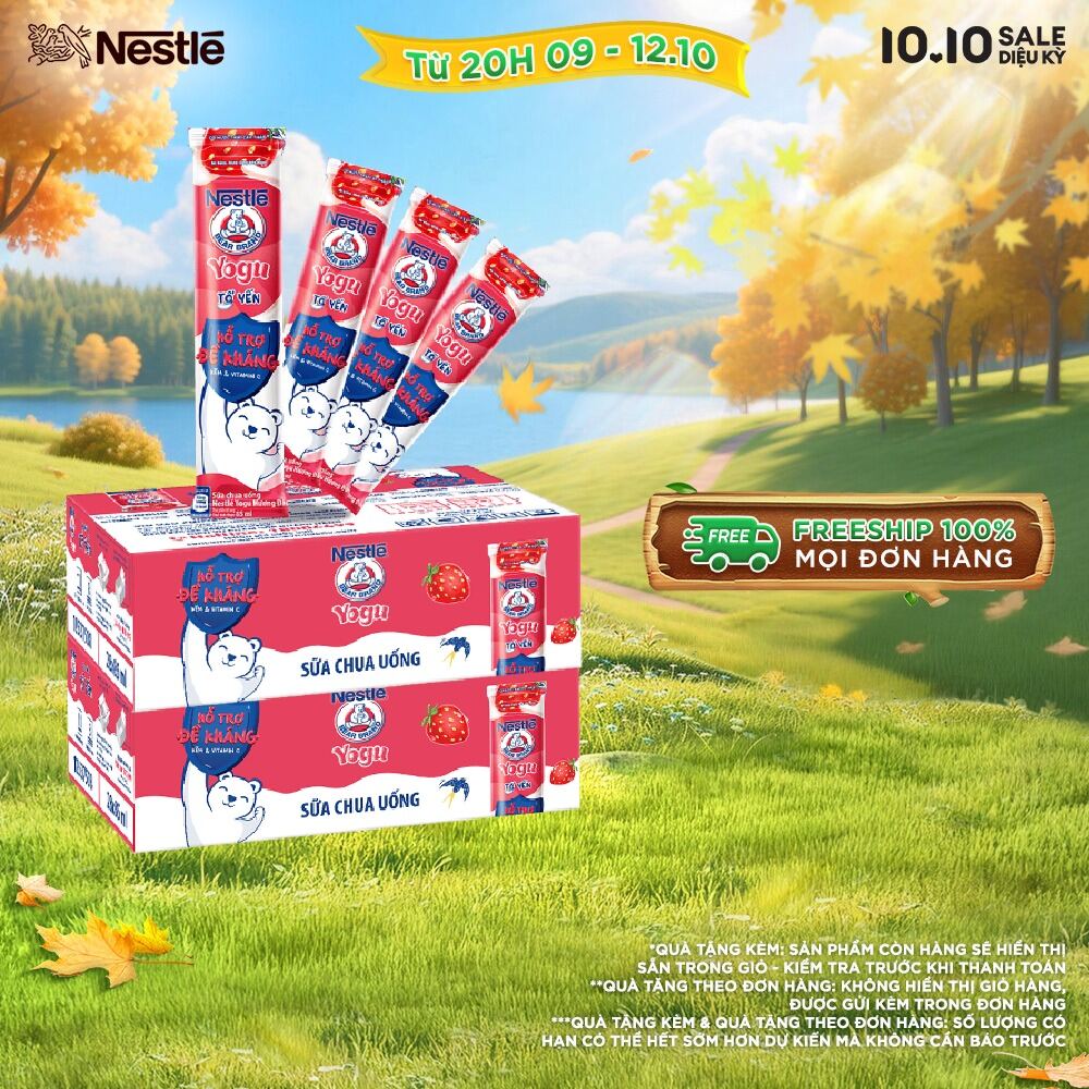 [FREESHIP TOÀN QUỐC] Combo 2 thùng Sữa chua tổ yến Nestlé® YOGU HƯƠNG DÂU (2x28x75ml)