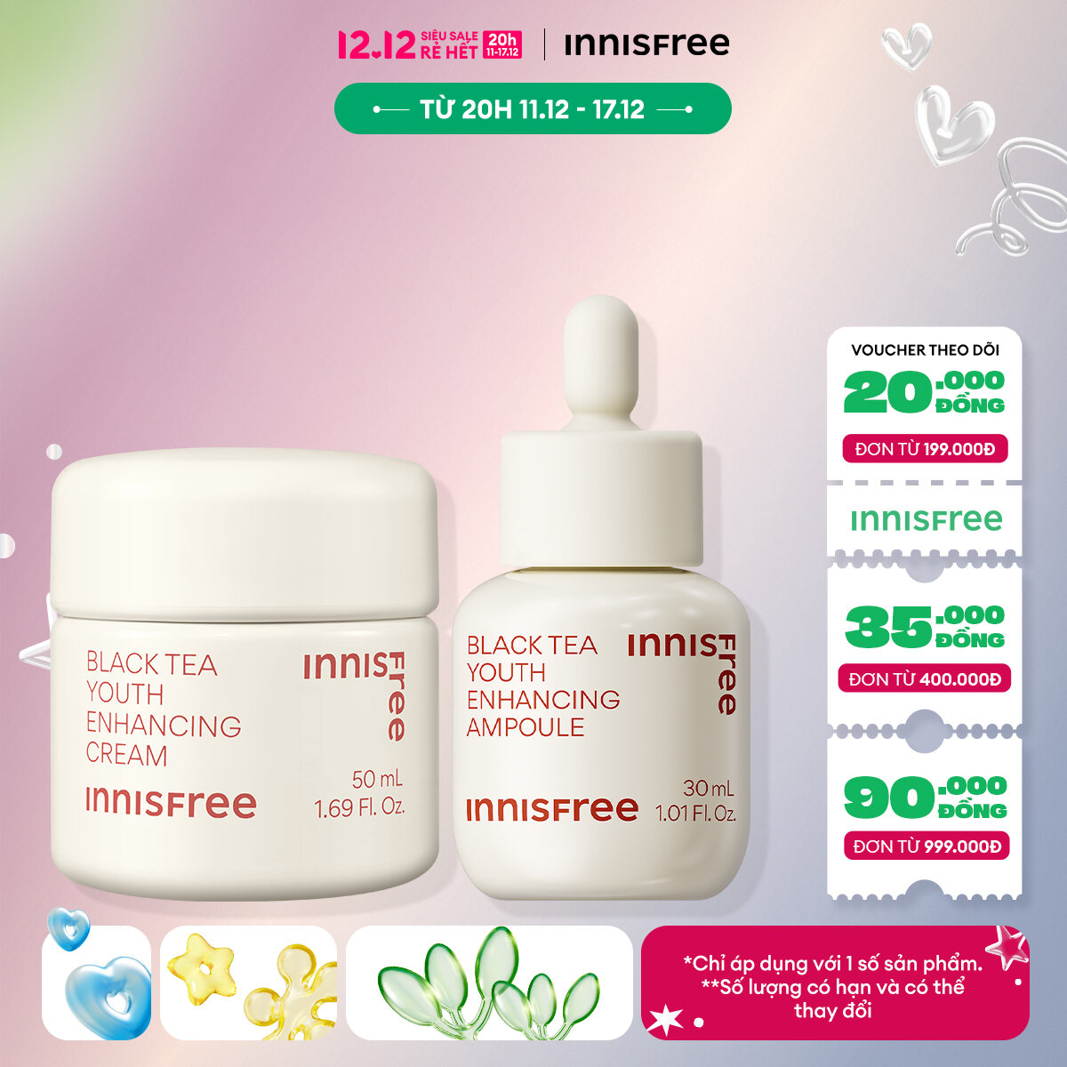 Bộ Tinh chất dưỡng da ban đêm ngăn ngừa lão hóa từ trà đen INNISFREE Black Tea Youth Enhancing Ampou