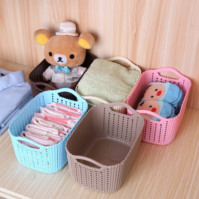 Giỏ nhựa giả mây đa năng có quai cầm đựng đồ