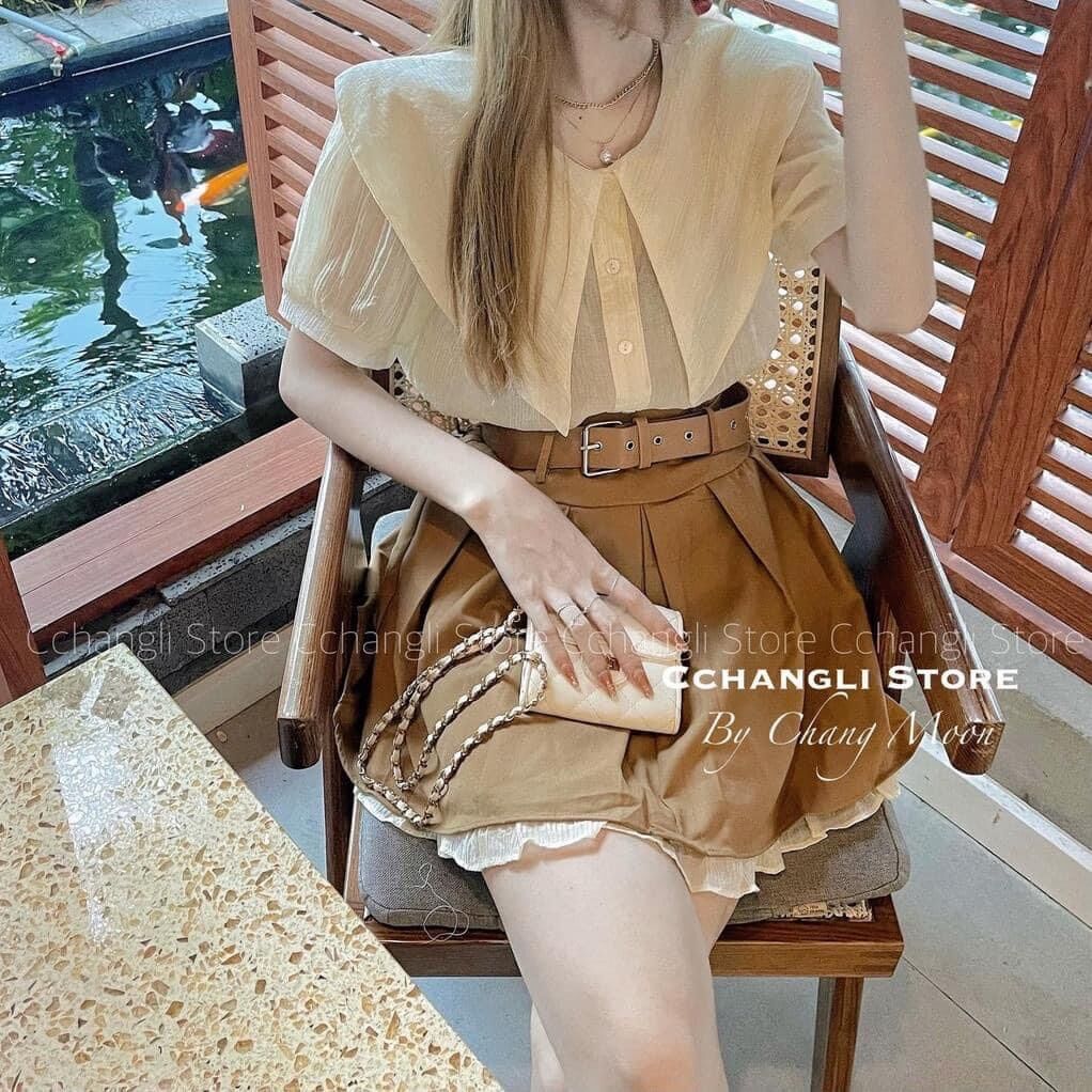 SET ÁO CỔ THUYỀN MIX CHÂN VÁY KÈM THẮT LƯNG
