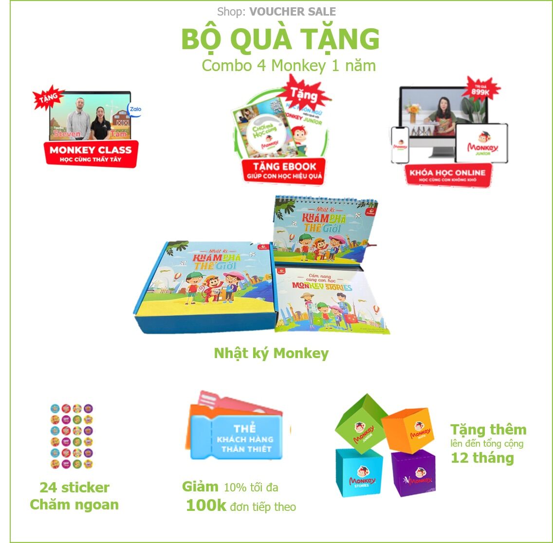 Phần mềm giáo dục thông minh Monkey cho trẻ em từ 0 đến 14 tuổi -  (Monkey Junior, Monkey Stories, Monkey Math, Vmonkey) - bảo hành chĩnh hãng