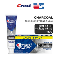 Hộp 2 Kem Đánh Răng CREST Nhập Khẩu Mỹ 3D White Radiant Mint/ Advanced Charcoal Tuýp 2x93g
