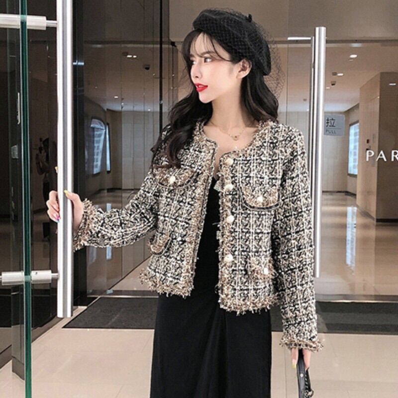 Áo khoác dạ tweed phối tua rua sang trọng