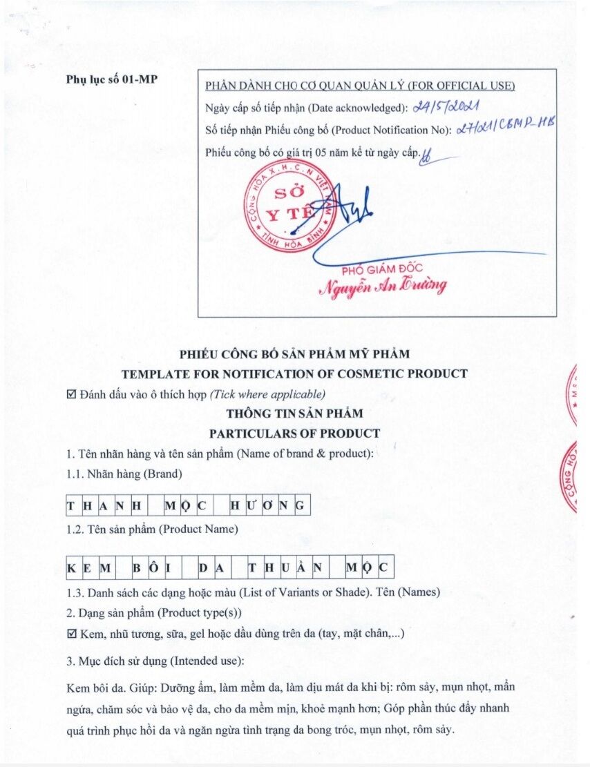 Kem bôi da Thuần Mộc