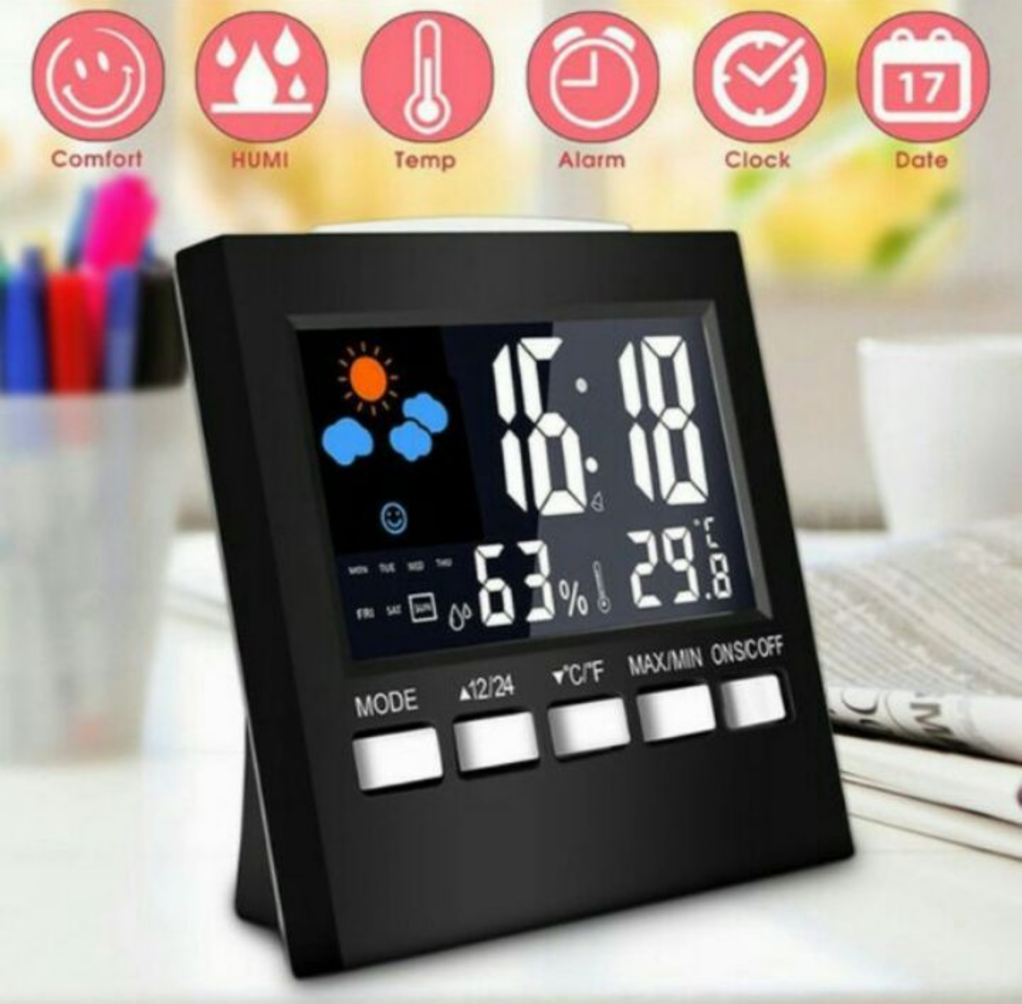 Đồng hồ để bàn báo giờ báo nhiệt độ báo thời tiết màn hình led đẹp hàng chuẩn