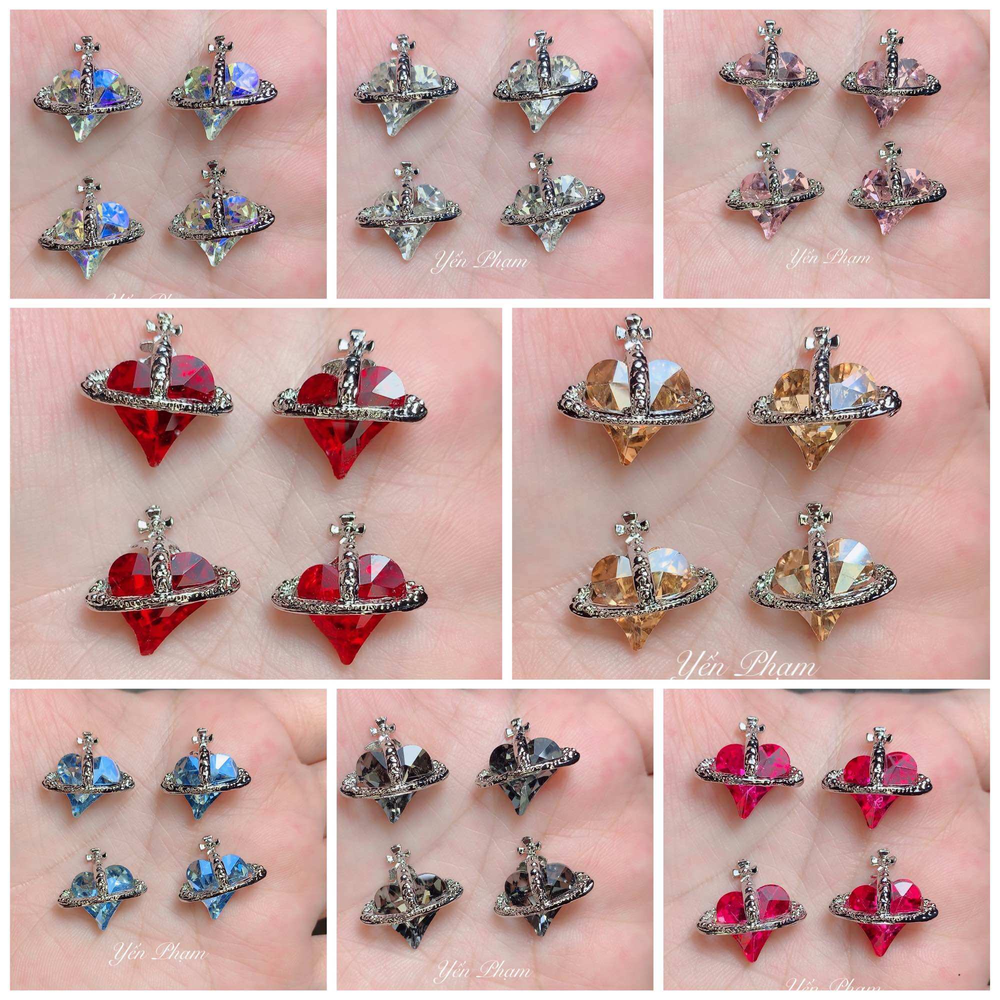 1 Cặp charm trái tim địa cầu phụ kiện trang trí móng tay siêu xinh