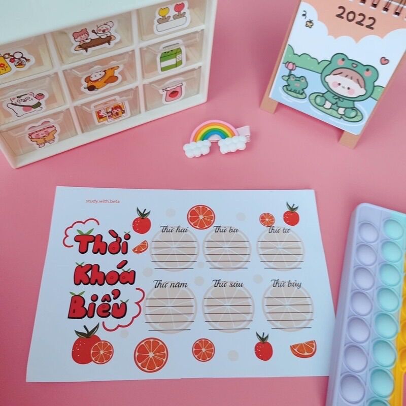 Set 3 tờ thời khoá biểu dễ thương