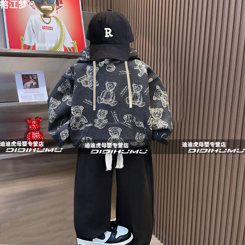 Mùa Thu Spring Boy's Áo Nỉ, Áo Sweatshirt In Đầy Đủ Hoạt Hình Bear Thoải Mái Cotton, Vải Bông Quần Á