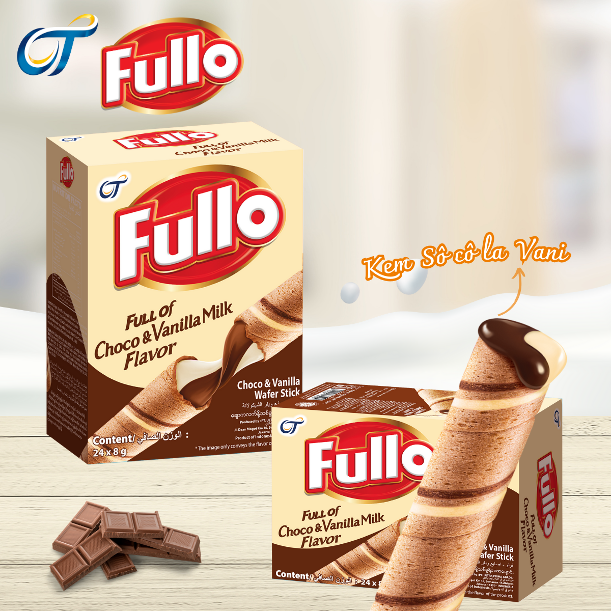 Combo 2 Hộp bánh quế Fullo Socola vani (1 hộp/ 24 cây)