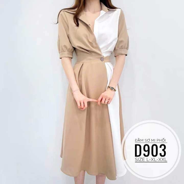 Bigsize Đầm Sơmi Phối Màu