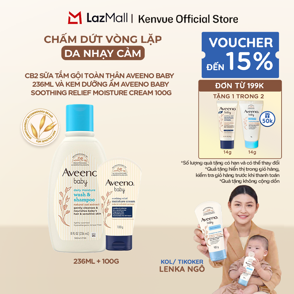 CB2 Sữa tắm gội toàn thân Aveeno baby 236ml và Kem dưỡng ẩm Aveeno Baby Soothing Relief Moisture Cream 100g