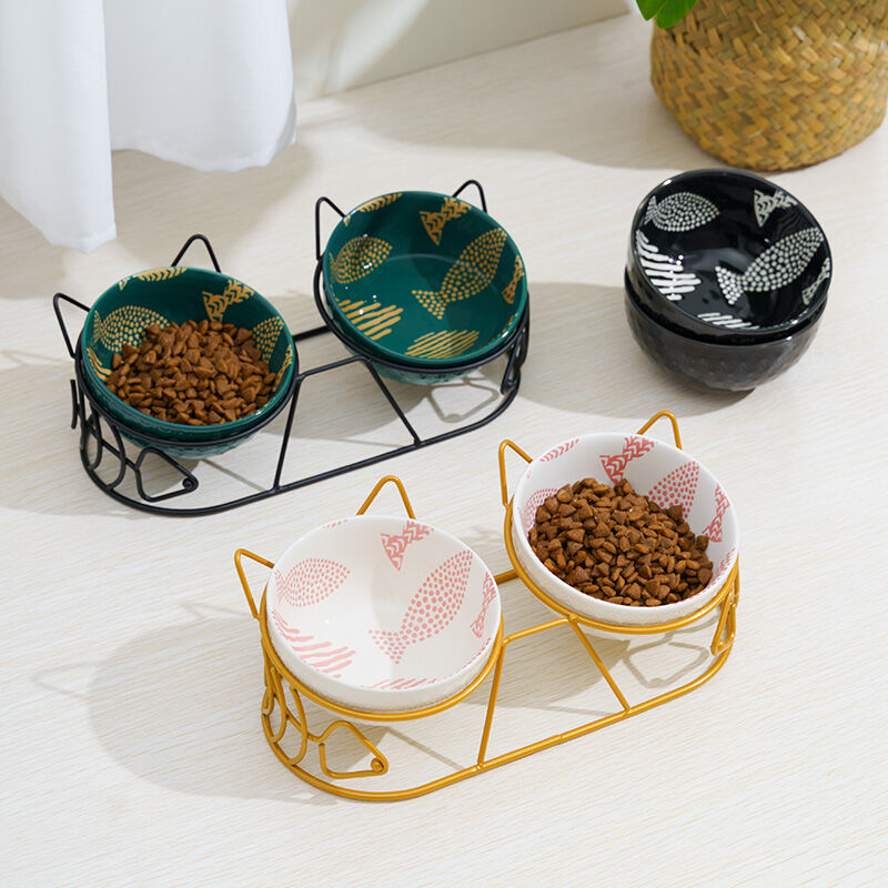Bát Ăn Bằng Gốm Sứ Hai Ngăn Cho Chó Mèo, Chống Trượt, Bảo Vệ Cột Sống Cổ, Dùng Để Đựng Thức Ăn Và Nước Cho Chó Và Mèo