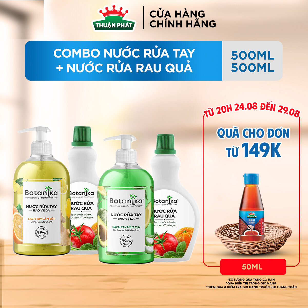 Combo Nước rửa tay mềm mịn + Nước rửa rau quả Botanika
