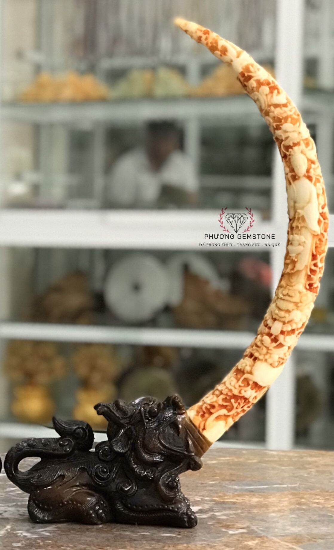 Cặp Kỳ Lân ( Kì Lân ) Ngậm Ngà - Đá Đúc - Cao 43.5cm