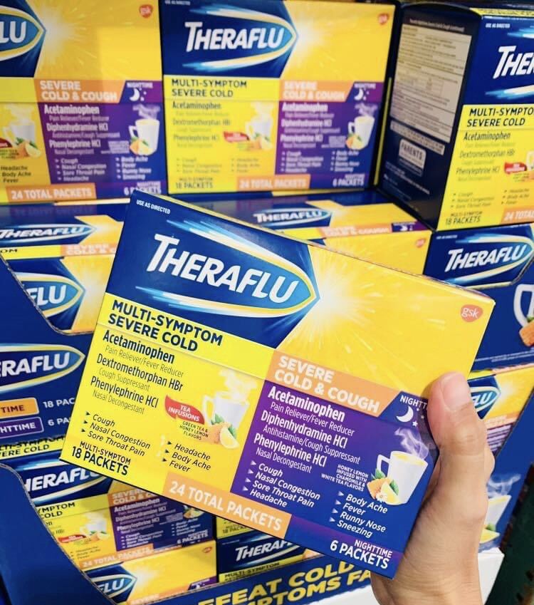 Trà mật ong theraflu hộp 24 gói ban ngày và đêm