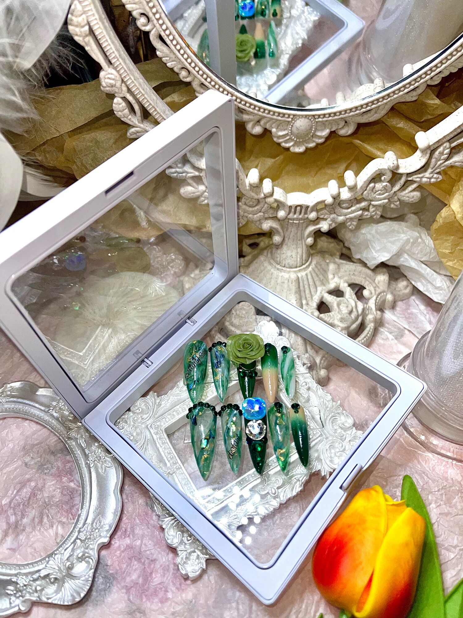 [nails Box] móng up giả thiết kế tone xanh lá