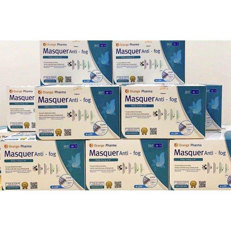 Khẩu trang y tế 4 lớp, giấy kháng khuẩn 99%  Masquer Anti-fog Hộp 50 chiếc mầu XANH