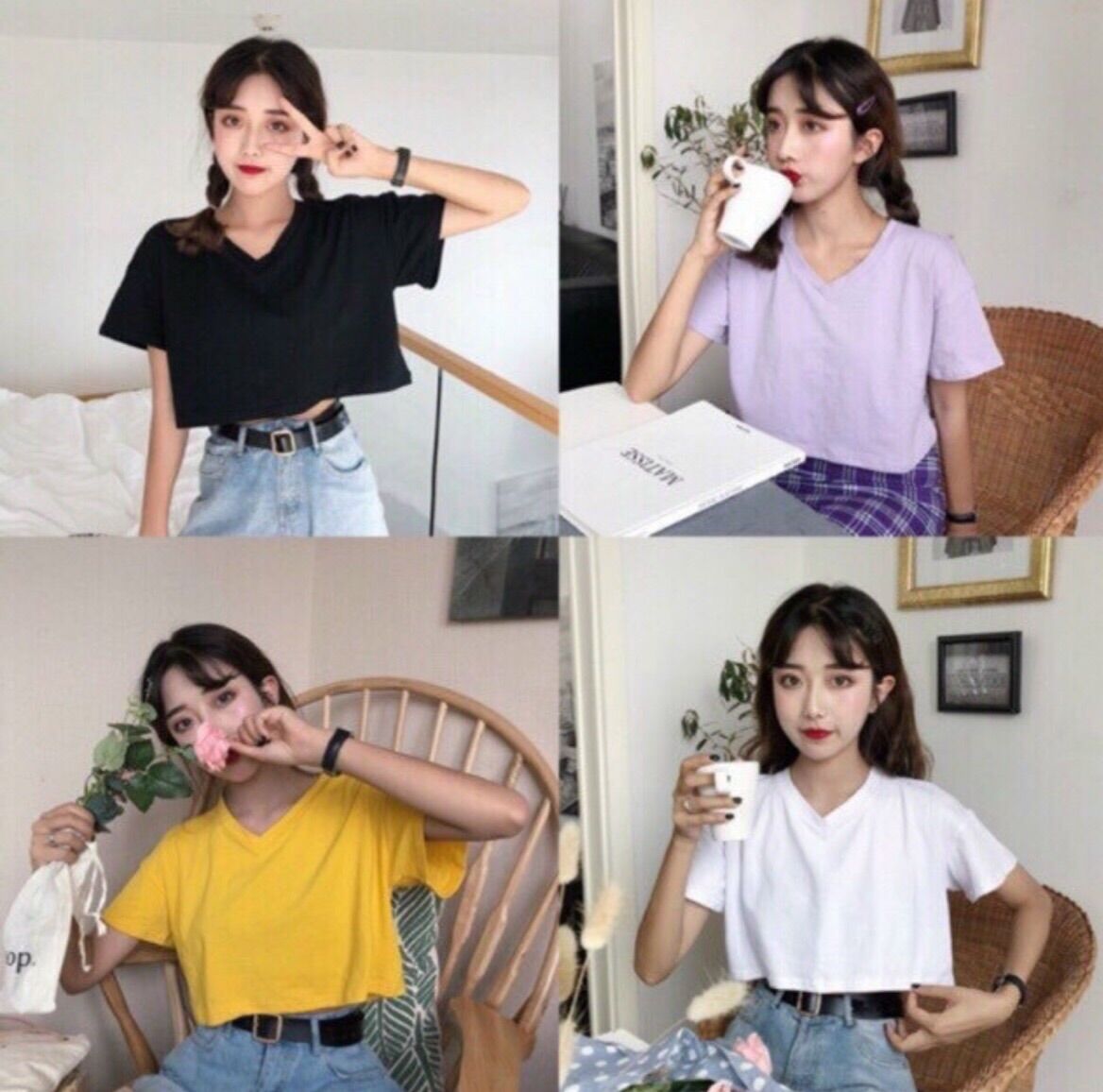 Áo croptop cổ tim trơn