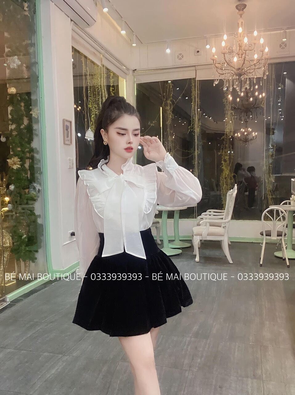 Áo sơ mi nơ bèo tiểu thư THL82
