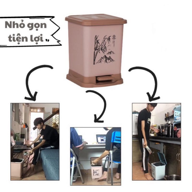 thùng rác bật nắp vuông thông minh:5 lít-7 lít