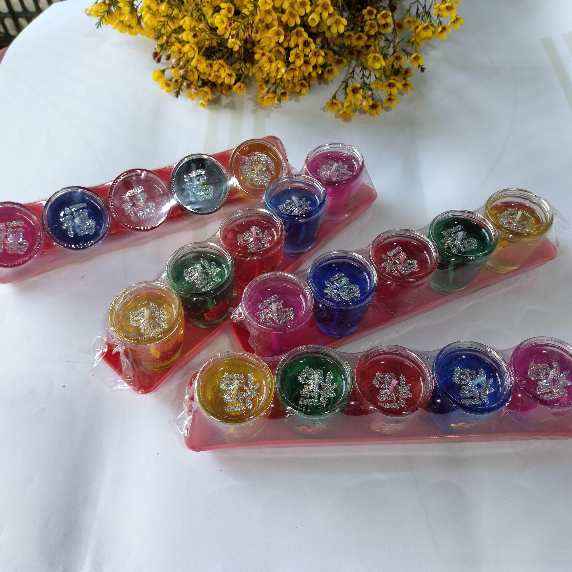 Đèn cầy ly 5 màu Thần Tài (5 ly)