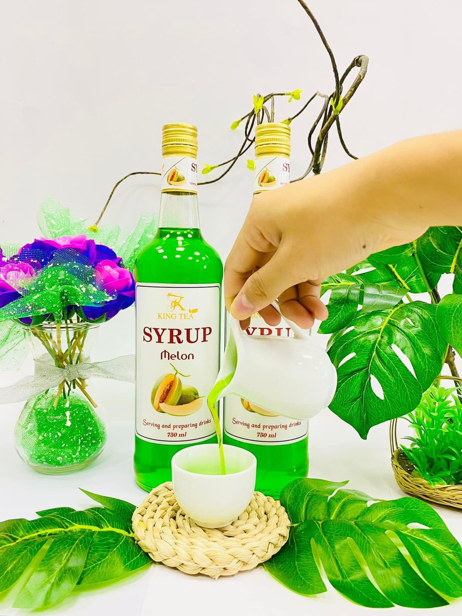 Siro dưa lưới kingtea.xt-chai thủy tinh 800ml