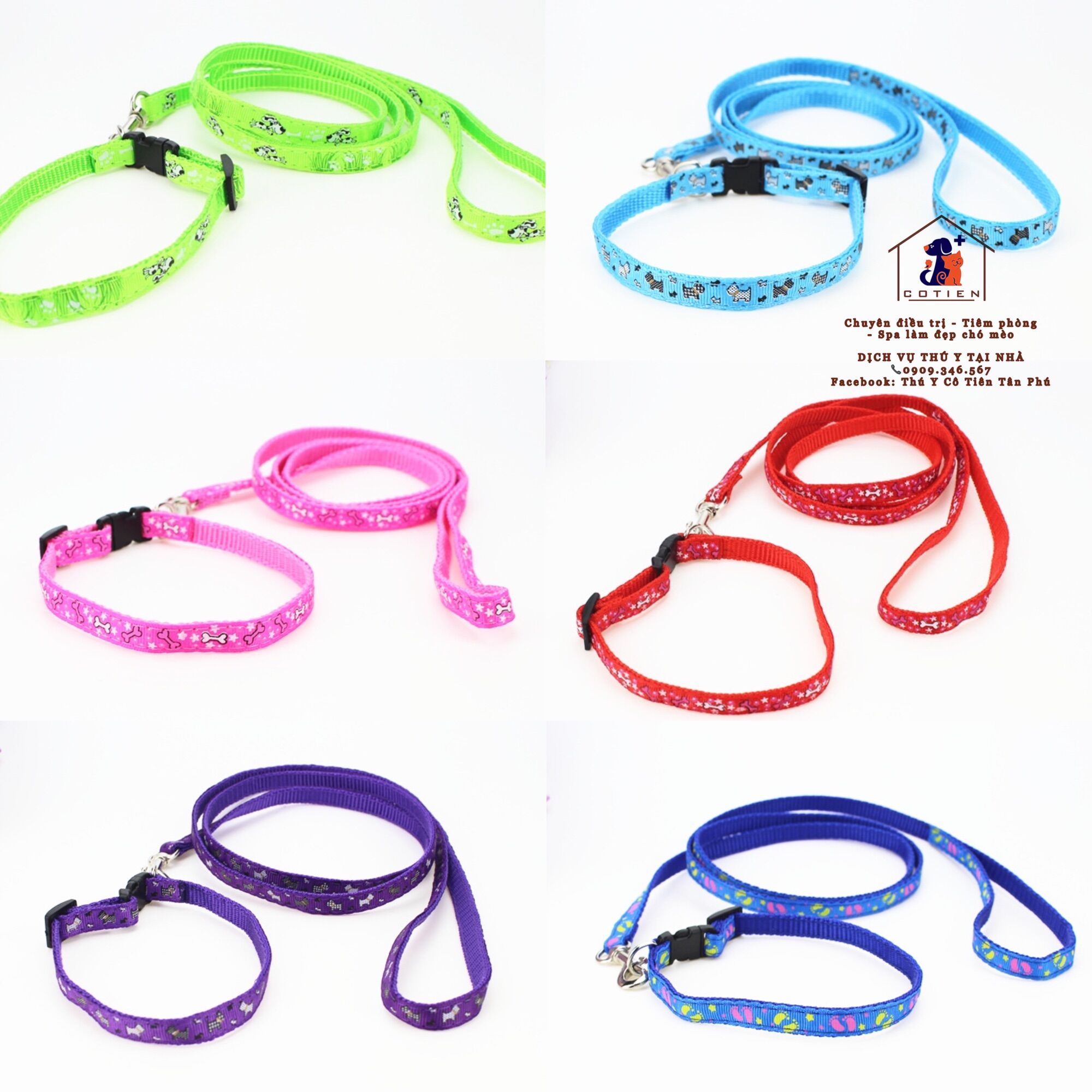 Sét Dây dắt kèm vòng cổ cho chó mèo (Set 1 dây dắt + 1 vòng cổ)