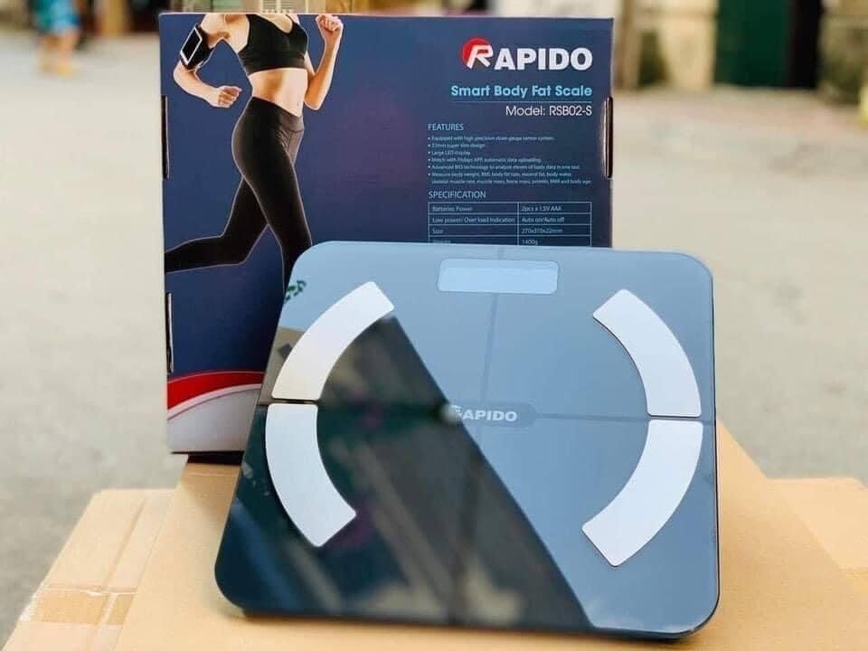 Cân sức khỏe thông minh RAPIDO, cân sức khỏe điện tử có Bluetooth, cân phân tích các chỉ số cơ thể