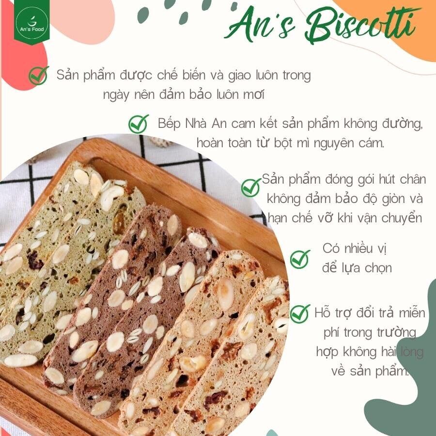 Biscotti (hoàn toàn từ bột mì nguyên cám) - mix 3 vị