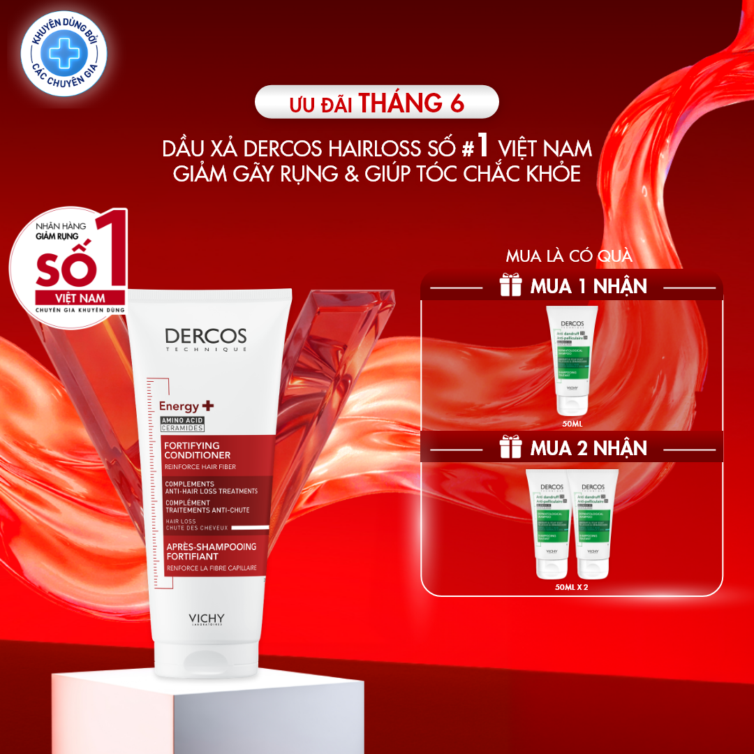 Dầu xả tăng cường dưỡng tóc chắc khoẻ, giảm gãy rụng Vichy Dercos Energisant 200ml