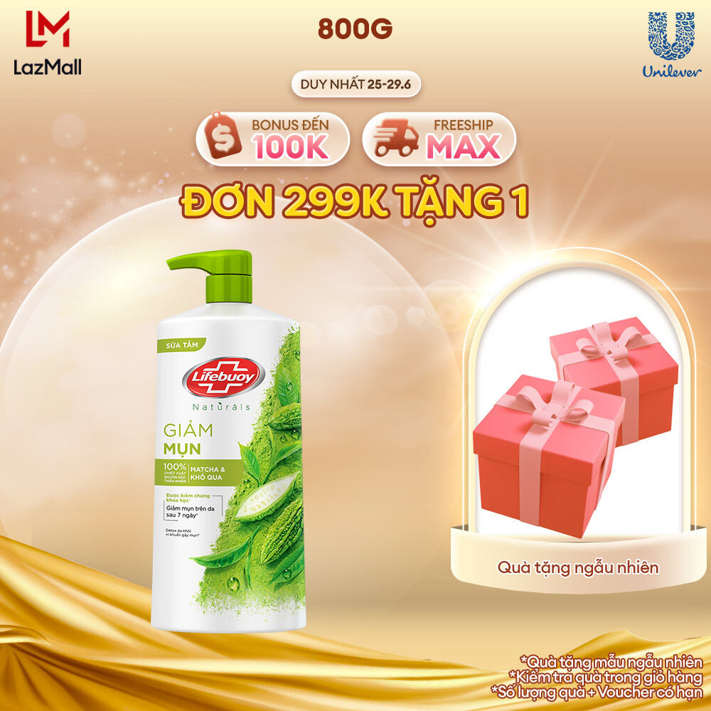 Sữa Tắm Lifebuoy Detox Diệt Khuẩn Trà Xanh & Khổ Qua 800G chiết xuất từ thiên nhiên ngừa mùi cơ thể và sạch sâu khỏi bụi mịn (Chai) (bao bì tùy lô nhập hàng)