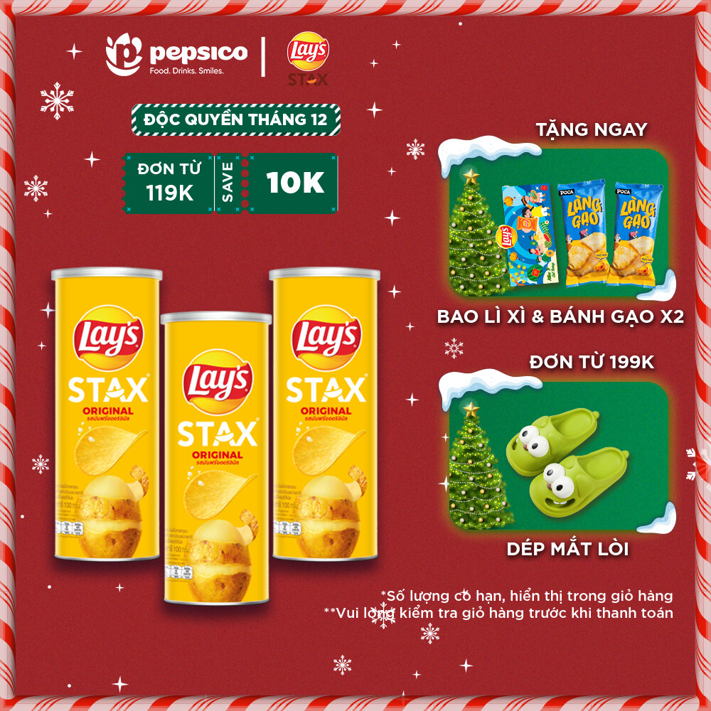  Combo 3 lon Snack Khoai Tây Miếng Lay's Stax Vị Tự Nhiên  3 x 100g lon  