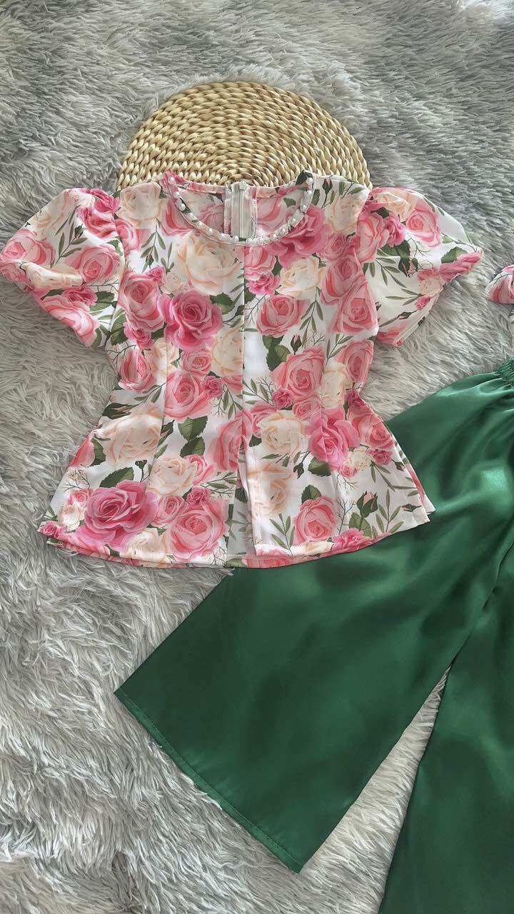 Set Bà Ba Hoa Hồng Kèm Cài Tóc Xinh Cho Bé