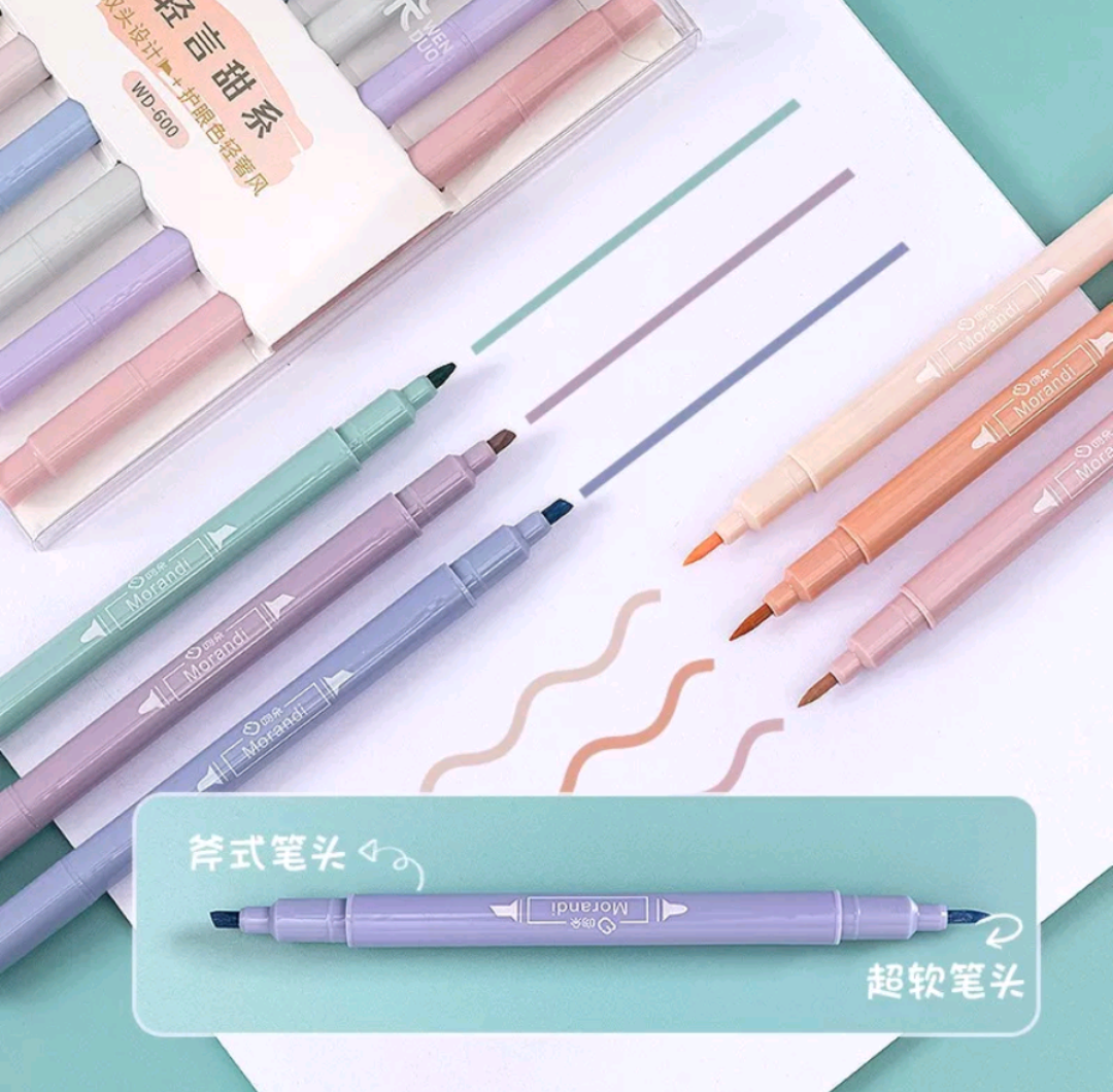Set 6 cây bút dạ 2 đầu màu pastel đẹp