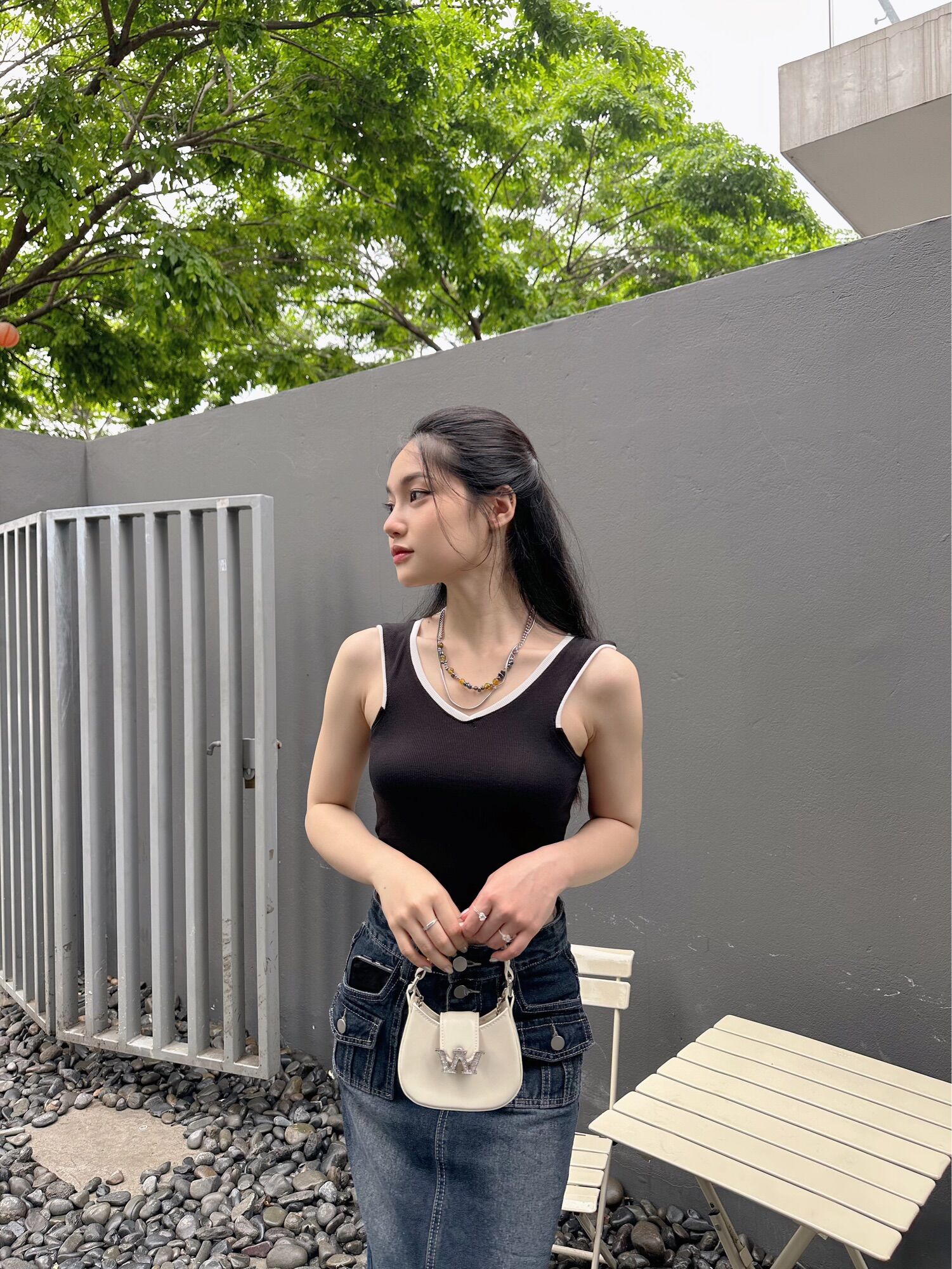 Áo ba lỗ nữ basic , áo croptop sát nách phối trắng TR Design