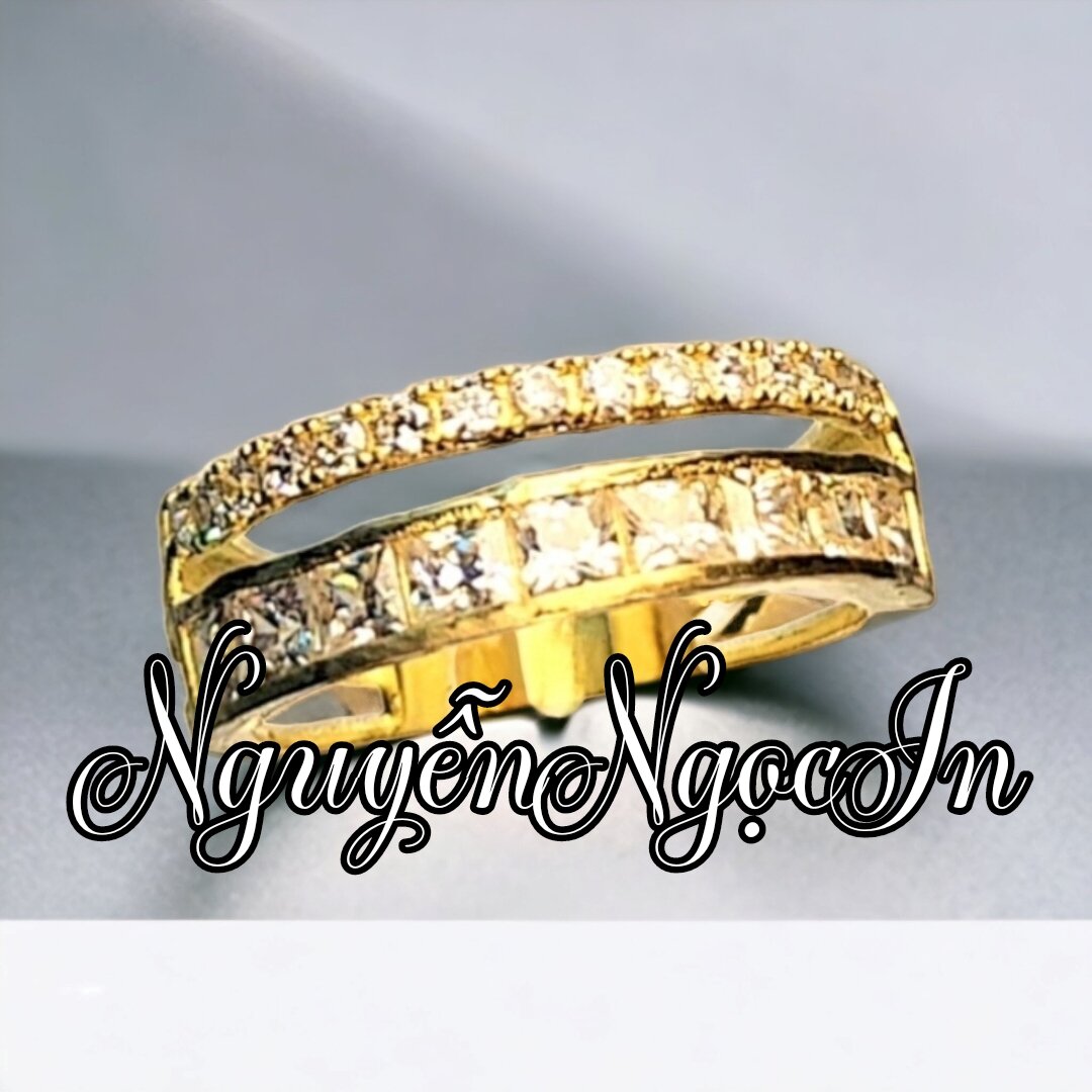 Nhẫn 2 hàng vuông và tròn , nhẫn kết kiểu dáng đơn giản sang trọng., nhẫn nữ đẹp, nhẫn xi mah vàng.