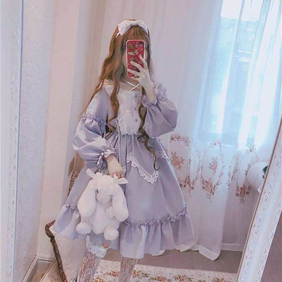 Lolita Skirt Origional Factory Goods Full Chinese Cabbage Lolita Skirt Daily Life Long Sleeve Op Students Soft Girl Dress Fairy