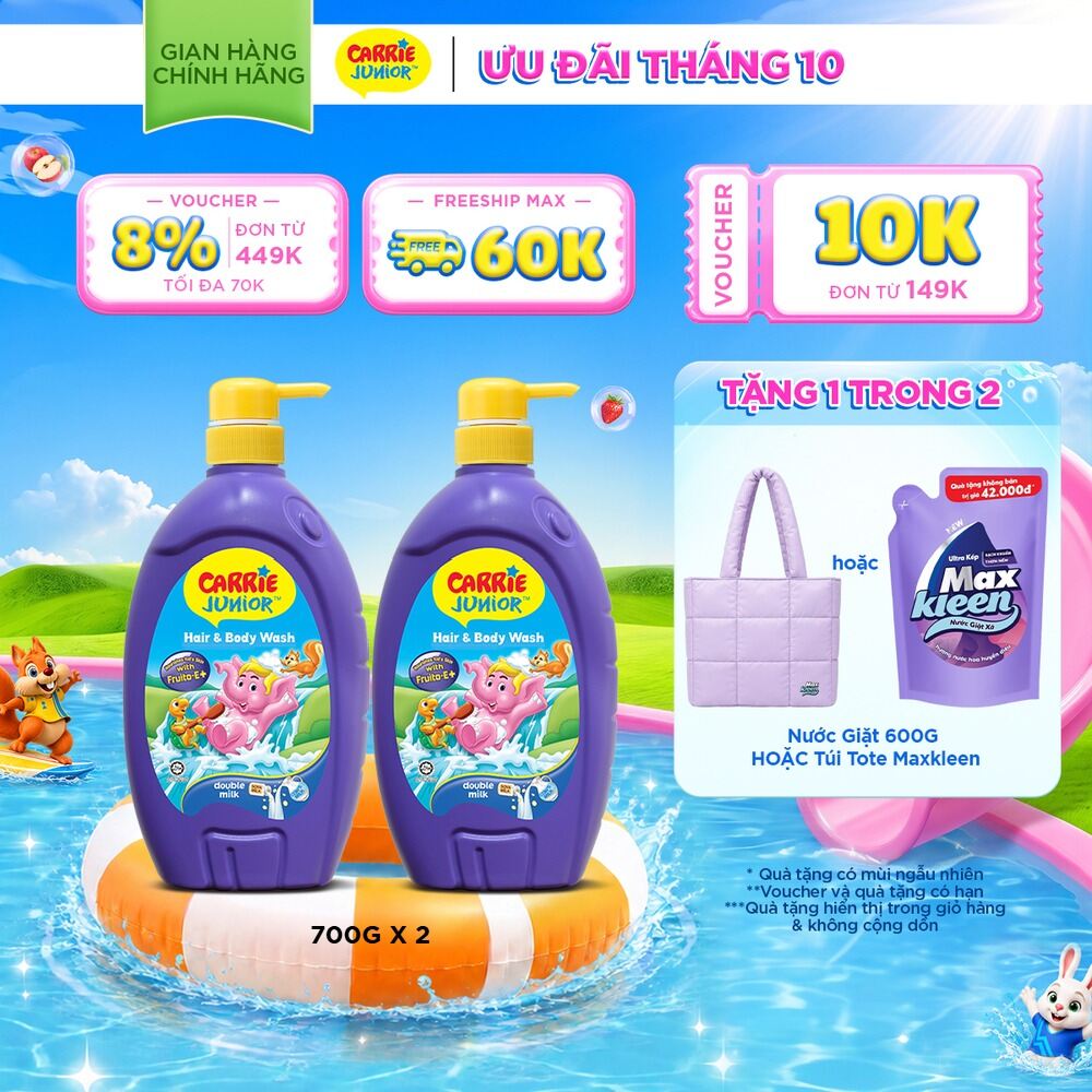 Combo 2 Sữa Tắm Gội cho bé Carrie Junior chiết xuất trái cây thiên nhiên Hương Tinh Chất Sữa(700g/chai)